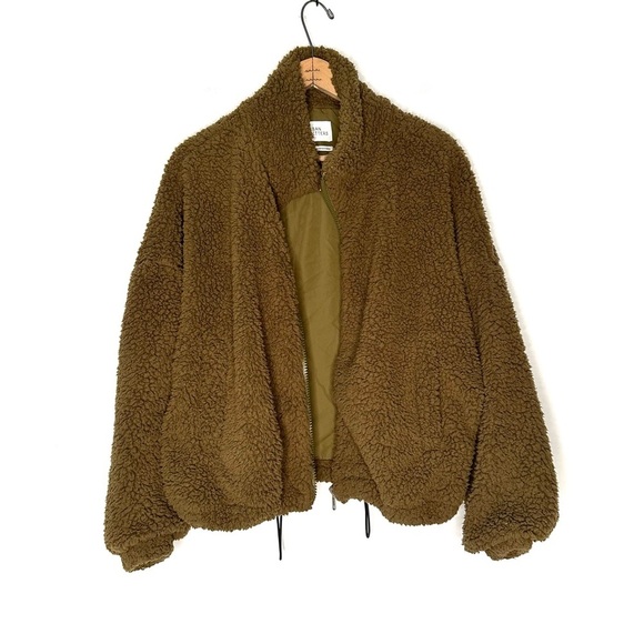 Urban Outfitters | Olive Green Willow Fuzzy Drawstring Teddy Jacket Size Medium - Picture 5 of 11